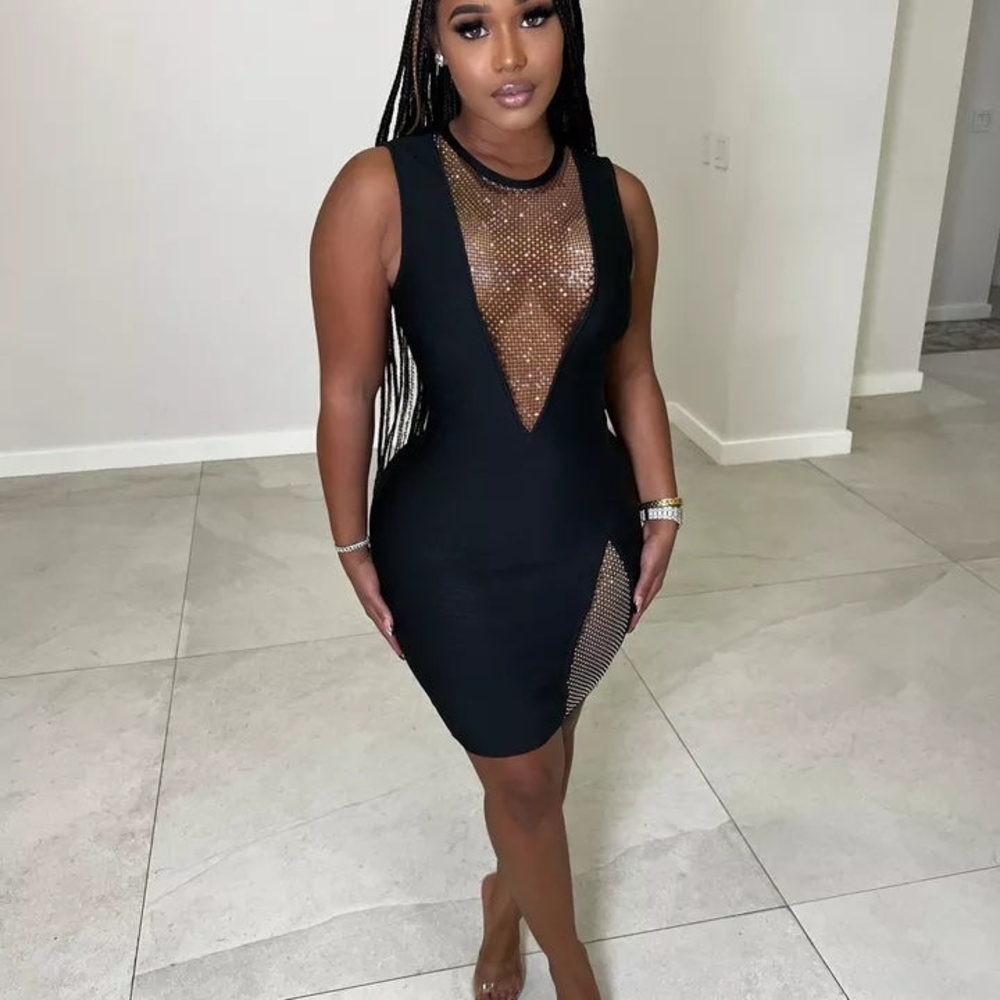Elegant Black Mesh Panel Dress